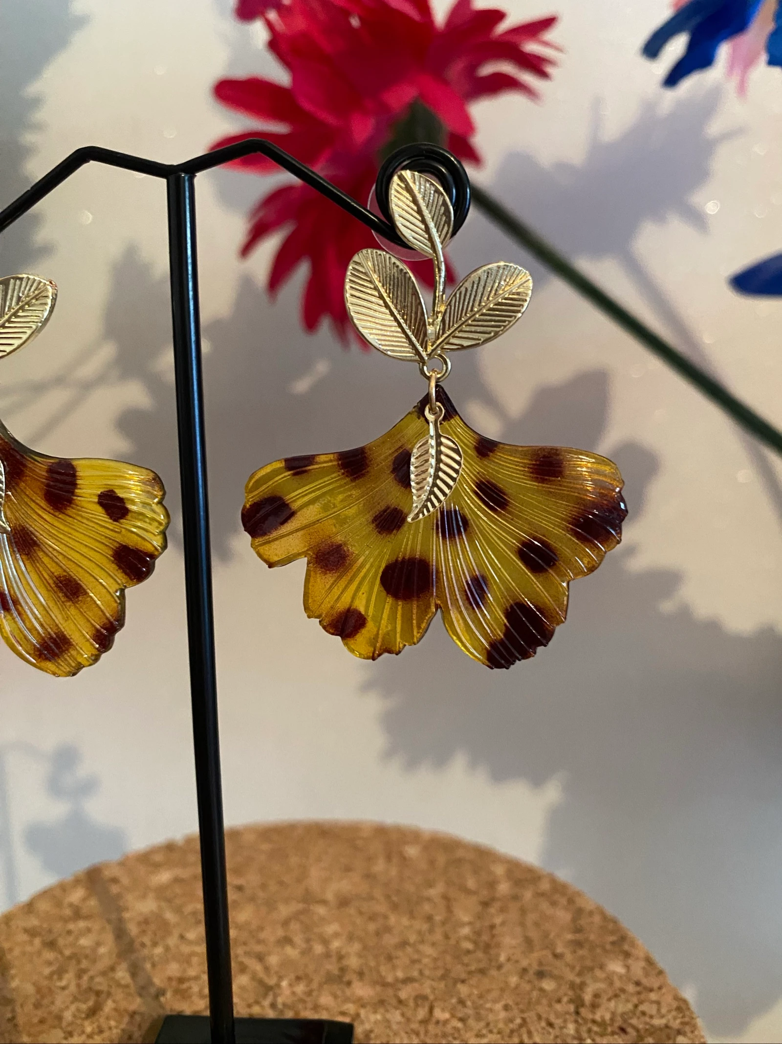 Brincos de folha de Gingko com estampa de leopardo – photo 3